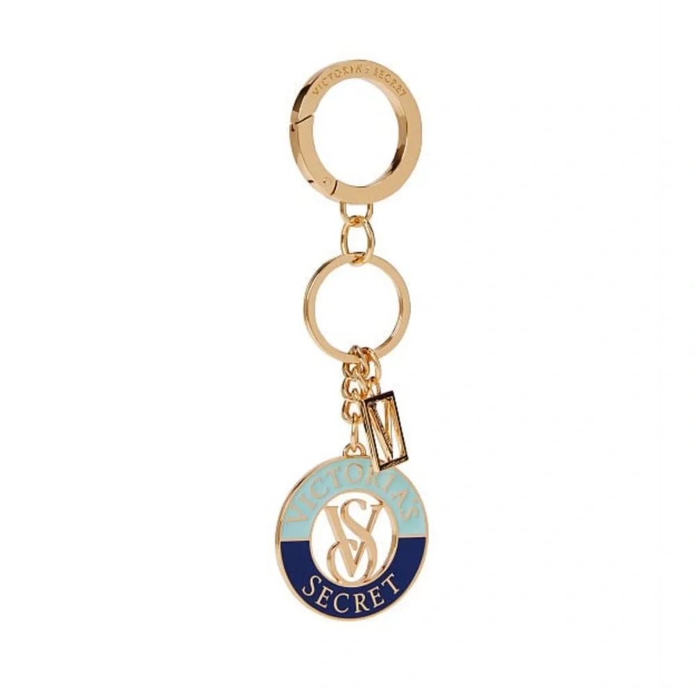 Victoria’s Secret VS Monagram Nautical Keychain Charm Gold Blue Aqua